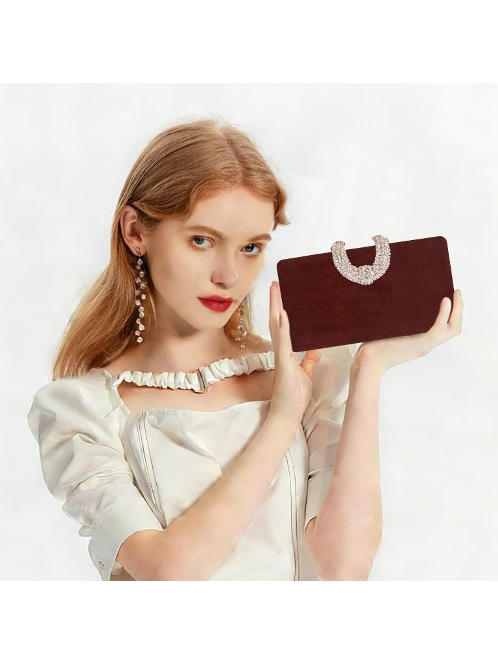 π Women's Red Party Dressy Handbag Sparkly Rhinestone Crystal Evening Clutch - Picture 2 of 6